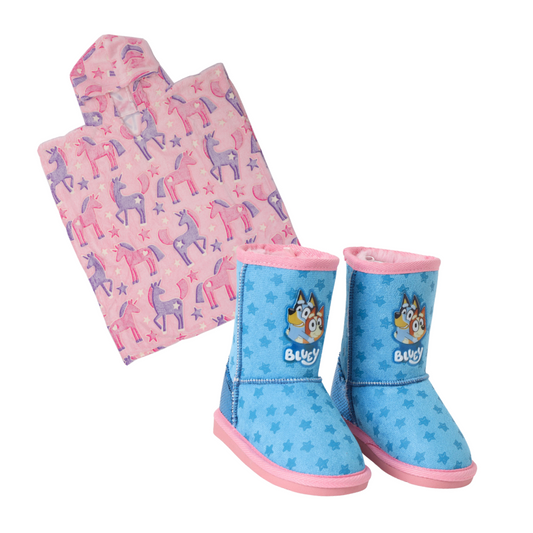 Combo Poncho Manta y Pantuflas Para Niñas