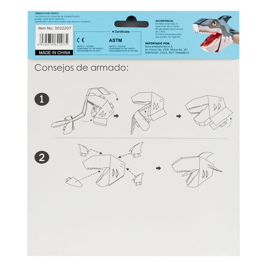 Títere de Mano 3D Tiburón Para Armar