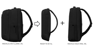Mochila de Viaje Viral XL Expandible 49L. 2 en 1. Black Llaima