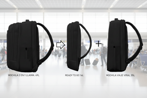 Mochila de Viaje Viral XL Expandible 49L. 2 en 1. Black Llaima