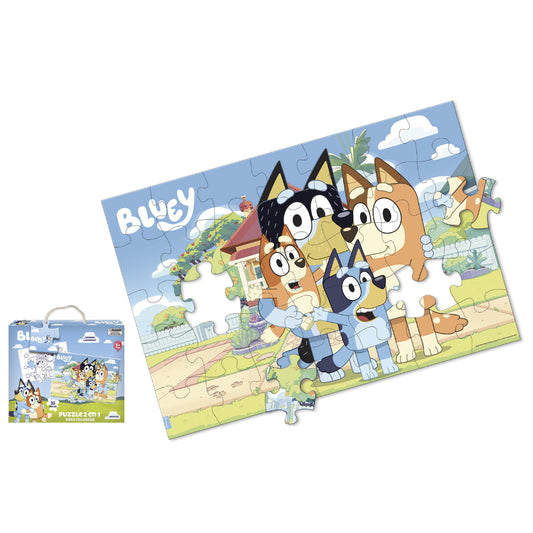Puzzle 35 Piezas 2 En 1 Para Colorear Bluey