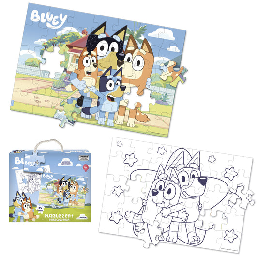Puzzle 35 Piezas 2 En 1 Para Colorear Bluey