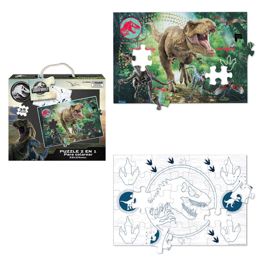 Puzzle 35 Piezas 2 En 1 Para Colorear Jurassic World