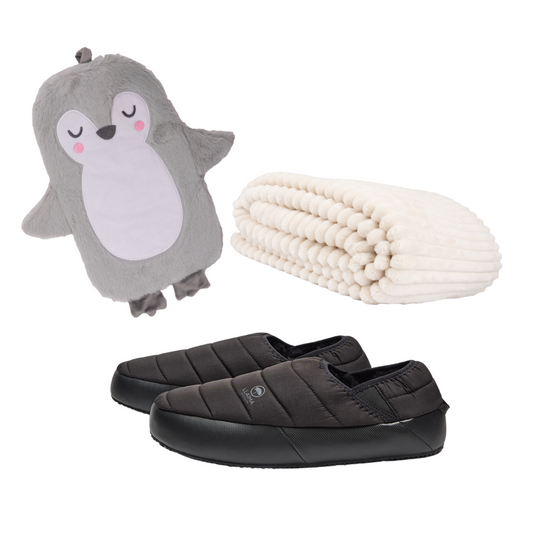 Combo Guatero Funda Pingüino, Manta Polar y Pantuflas