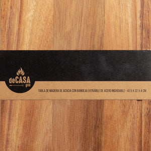 Combo Tabla de Asado Acacia 41,5 x 32 cm + 2 Copas Vino 440 ml