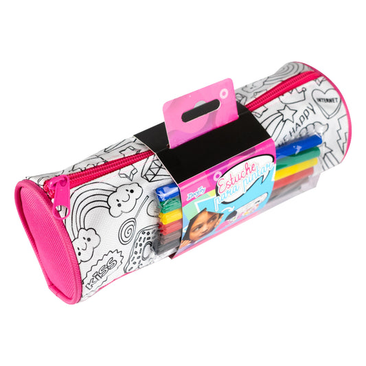 Estuche Rosado de Tela Para Colorear