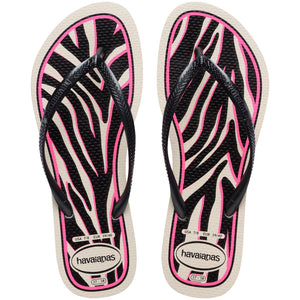 Havaiana Slim Animals Beige/Dark/Grey Metallic Fucsia Mujer Sandalia