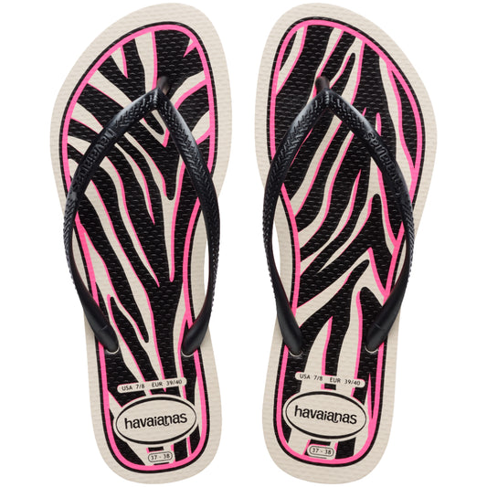 Havaiana Slim Animals Beige/Dark/Grey Metallic Fucsia Mujer Sandalia