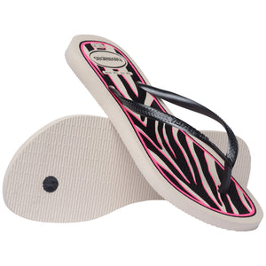Havaiana Slim Animals Beige/Dark/Grey Metallic Fucsia Mujer Sandalia