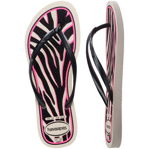 Havaiana Slim Animals Beige/Dark/Grey Metallic Fucsia Mujer Sandalia