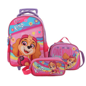 Combo Escolar Paw Patrol Girl: Set 3 Piezas con Ruedas + Toma Jugo 3D