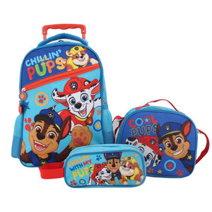 Combo Escolar Paw Patrol Boy: Set 3 Piezas con Ruedas + Toma Jugo 3D