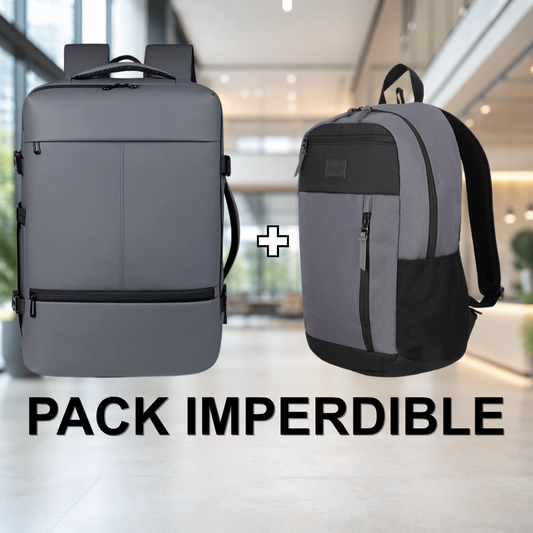 Combo Mochila T90 de Viaje 38L Resistente al Agua + Mochila 26L Carbon Grey Stanford Saxoline