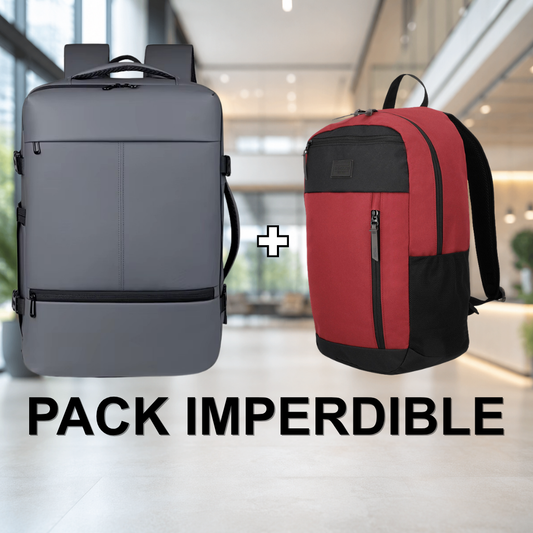 Combo Mochila T90 Viaje Viral 38L Resistente al Agua + Mochila 26L Stanford Burdeo Saxoline