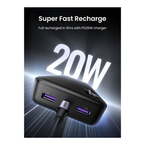 Combo: Bateria Portatil 20.000mAh UGREEN PB312 + Fabric Micro USB Cable 2m Black