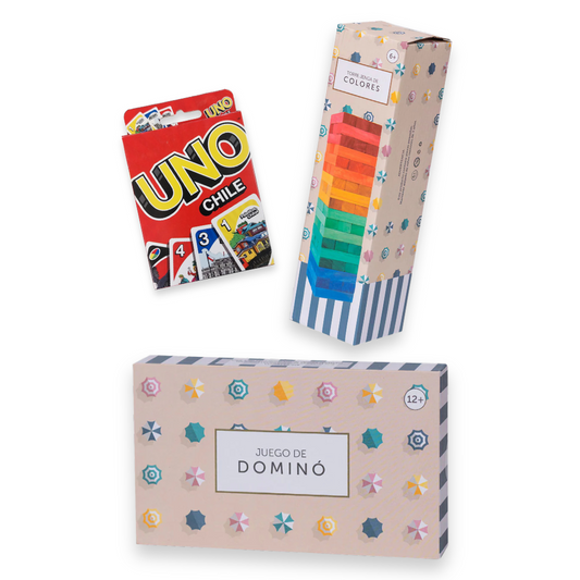 Combo Juega en Familia: Cartas UNO + Dominó + Torre Jenga