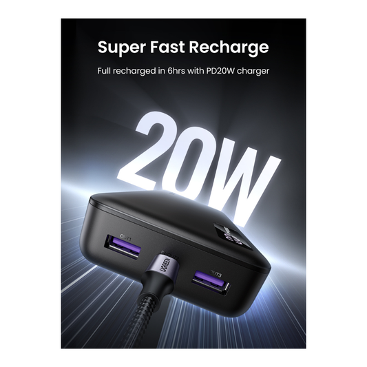 Bateria Portatil 20.000mAh PD 20W 1USB-C+1USB-A UGREEN PB312