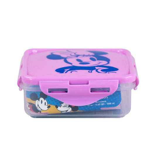 Combo Hermético Minnie y Cubiertos Infantiles Bamboo Celeste (2 Piezas)