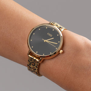 Reloj Dorado Animal Print / Black (2 correas)