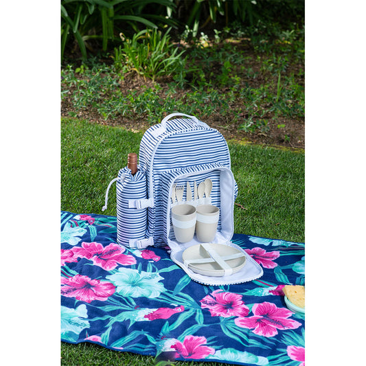 Mochila Cooler .. gratis un Set de Picnic (blue lines)
