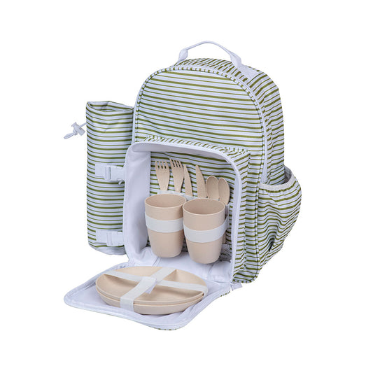 Mochila Cooler .. gratis un Set de Picnic (Green Lines)