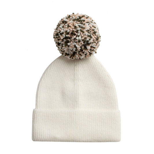 Combo Gorros de Punto Unisex Verde y Blanco con Pompones Intercambiables