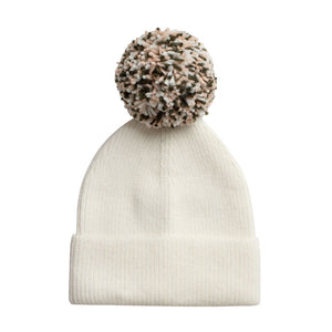 Combo Gorro Blanco con 2 Pompones Intercambiable + Pantufla Negra 35-36 Llaima