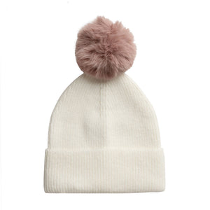 Combo Gorro Blanco con 2 Pompones Intercambiable + Pantufla Negra 35-36 Llaima