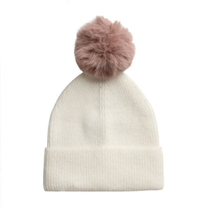 Gorro de punto Blanco con Pompón Intercambiable