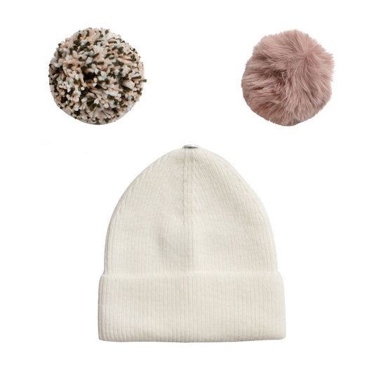 Combo Gorro Blanco Pompón Intercambiable + Bandolera Negra Animal Gout