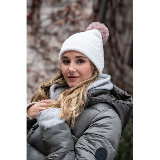 Gorro de punto Blanco con Pompón Intercambiable