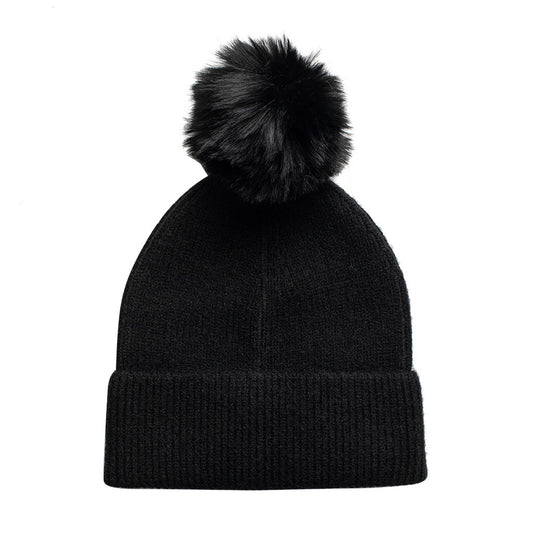 Gorro de punto Negro con Pompón Intercambiable