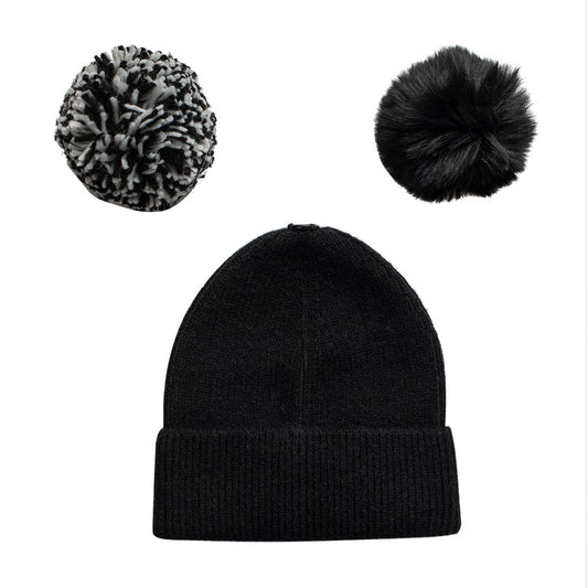 Gorro de punto Negro con Pompón Intercambiable