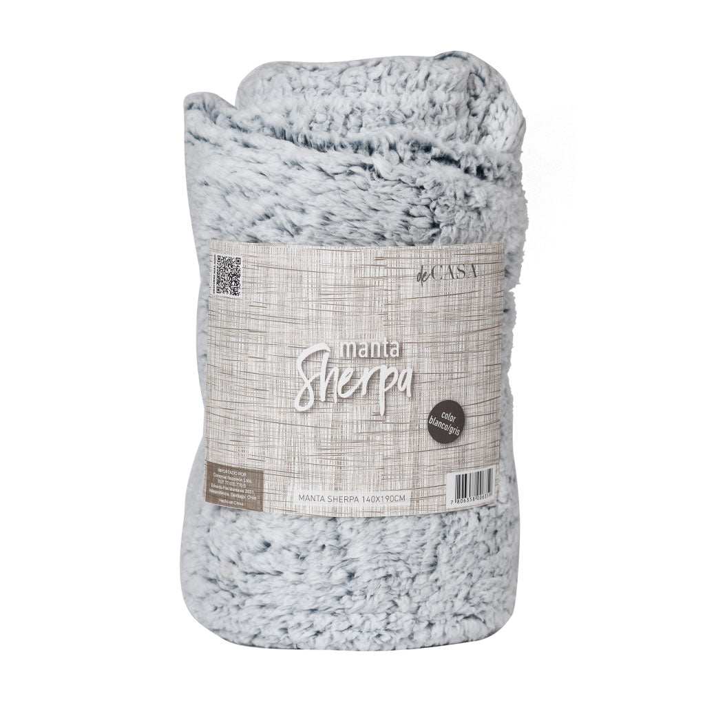 Manta Sherpa Grande Blanco/Gris
