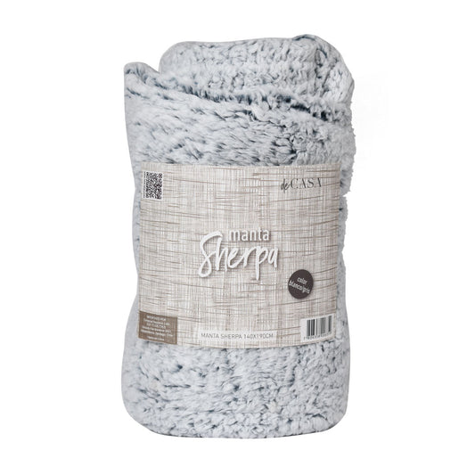Manta Sherpa Grande Blanco/Gris