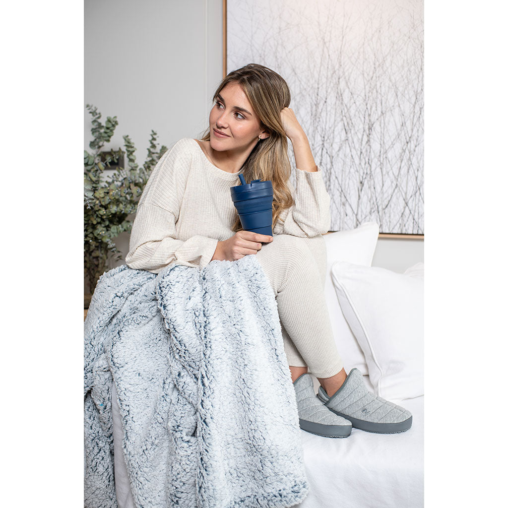 Manta Sherpa Grande Blanco/Gris