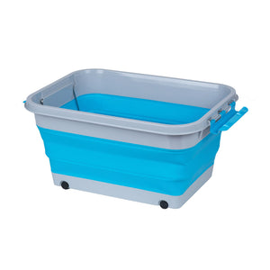 Caja Silicona Plegable Ruedas 30L Celeste