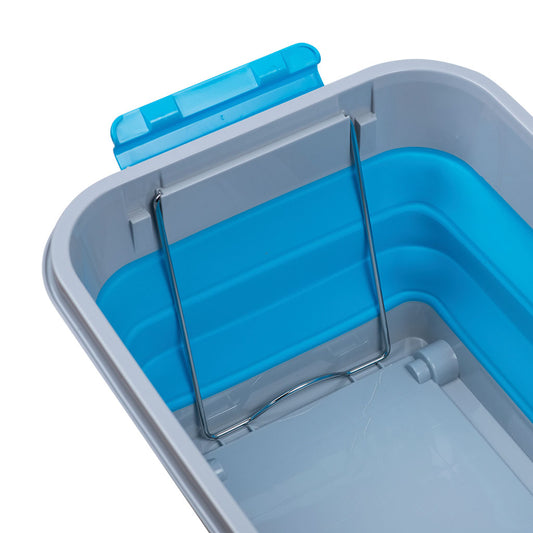 Caja Silicona Plegable Ruedas 30L Celeste