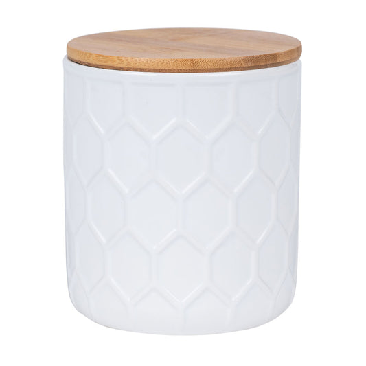 Frasco cerámica tapa bambú 10.5x11.7cm blanco