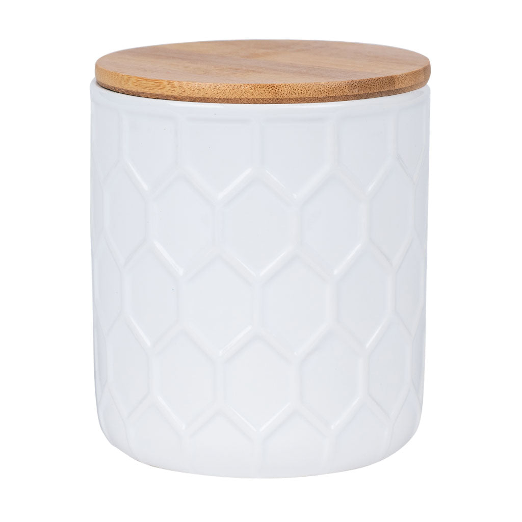 Frasco Cerámica Tapa Bambú 10.5X11.7Cm Blanco