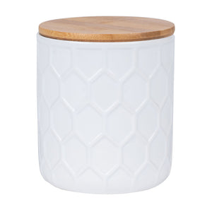 Frasco Cerámica Tapa Bambú 10.5X11.7Cm Blanco