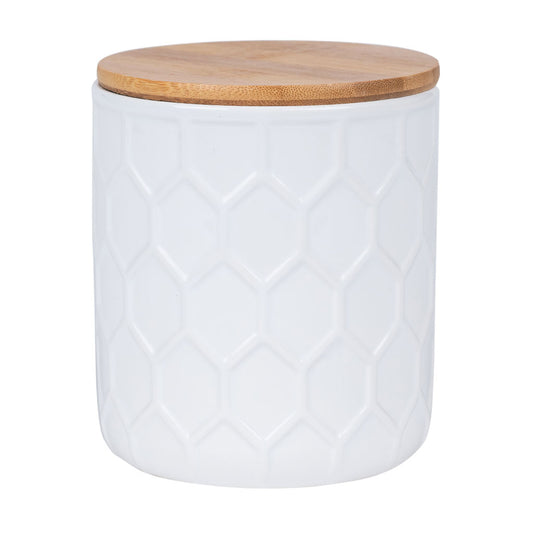 Frasco Cerámica Tapa Bambú 10.5X11.7Cm Blanco