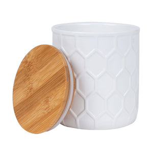 Frasco cerámica tapa bambú 10.5x11.7cm blanco