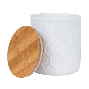 Frasco Cerámica Tapa Bambú 10.5X11.7Cm Blanco