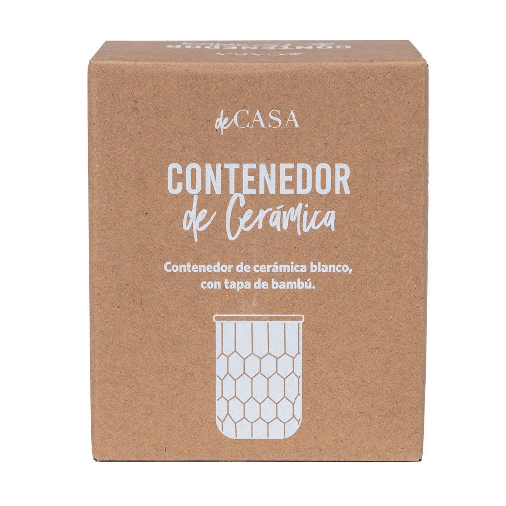 Frasco Cerámica Tapa Bambú 10.5X11.7Cm Blanco