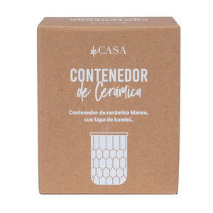 Frasco Cerámica Tapa Bambú 10.5X11.7Cm Blanco