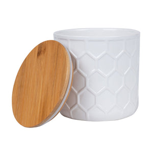 Frasco cerámica tapa bambú 12.6x12.3cm blanco