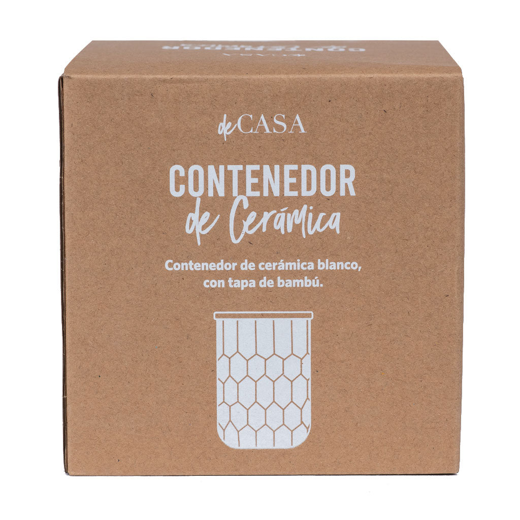 Frasco Cerámica Tapa Bambú 12.6X12.3Cm Blanco