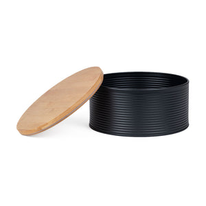 Frasco Metal Tapa Bambú 21.5X10Cm Negro