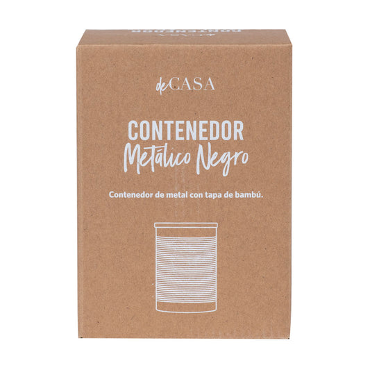 Frasco Metal Tapa Bambú 11X15Cm Negro